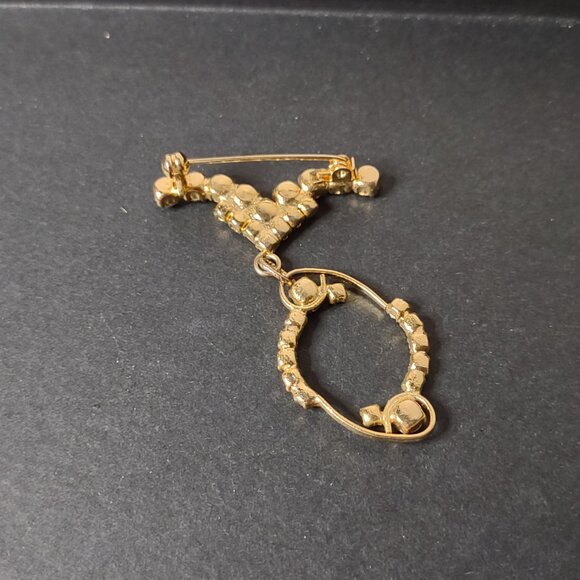 Gold Tone Dangle Brooch With Clear Stones - Picture 4 of 7